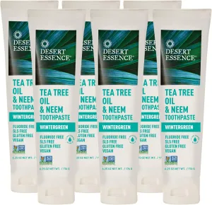 Desert Essence Tea Tree Oil & Neem Toothpaste - 6.25 Oz - Pack of 6 - Refreshing Rich Taste - Baking Soda & Essential Oil of Wintergreen - Antiseptic - Natural Ingredients - Fluoride & Gluten Free
