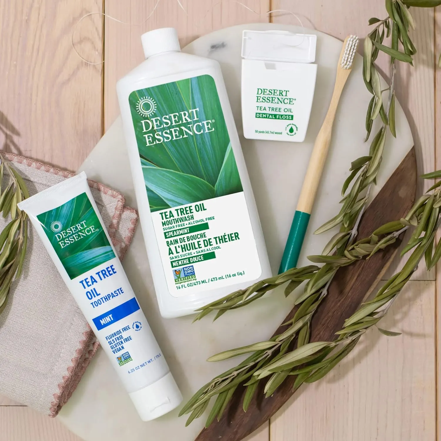 Desert Essence Tea Tree Oil Toothpaste - Mint - 18.75 Oz (6.25 Oz * Pack of 3) - Refreshing Taste - Deep Cleans Teeth & Gums - Helps Fight Plaque - Sea Salt - Pure Essential Oil - Baking Soda