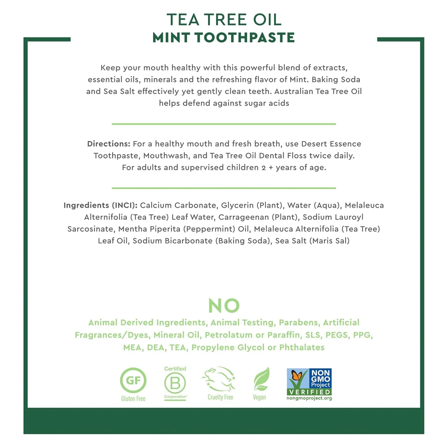 Desert Essence Tea Tree Oil Toothpaste - Mint - 6.25 Oz - Pack of 2 - Refreshing Taste - Deep Cleans Teeth & Gums - Helps Fight Plaque - Sea Salt - Pure Essential Oil - Baking Soda