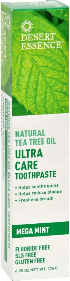 Desert Essence Tea Tree Oil Ultra Care Toothpaste Mega Mint - 6.25 oz (Pack of 2)
