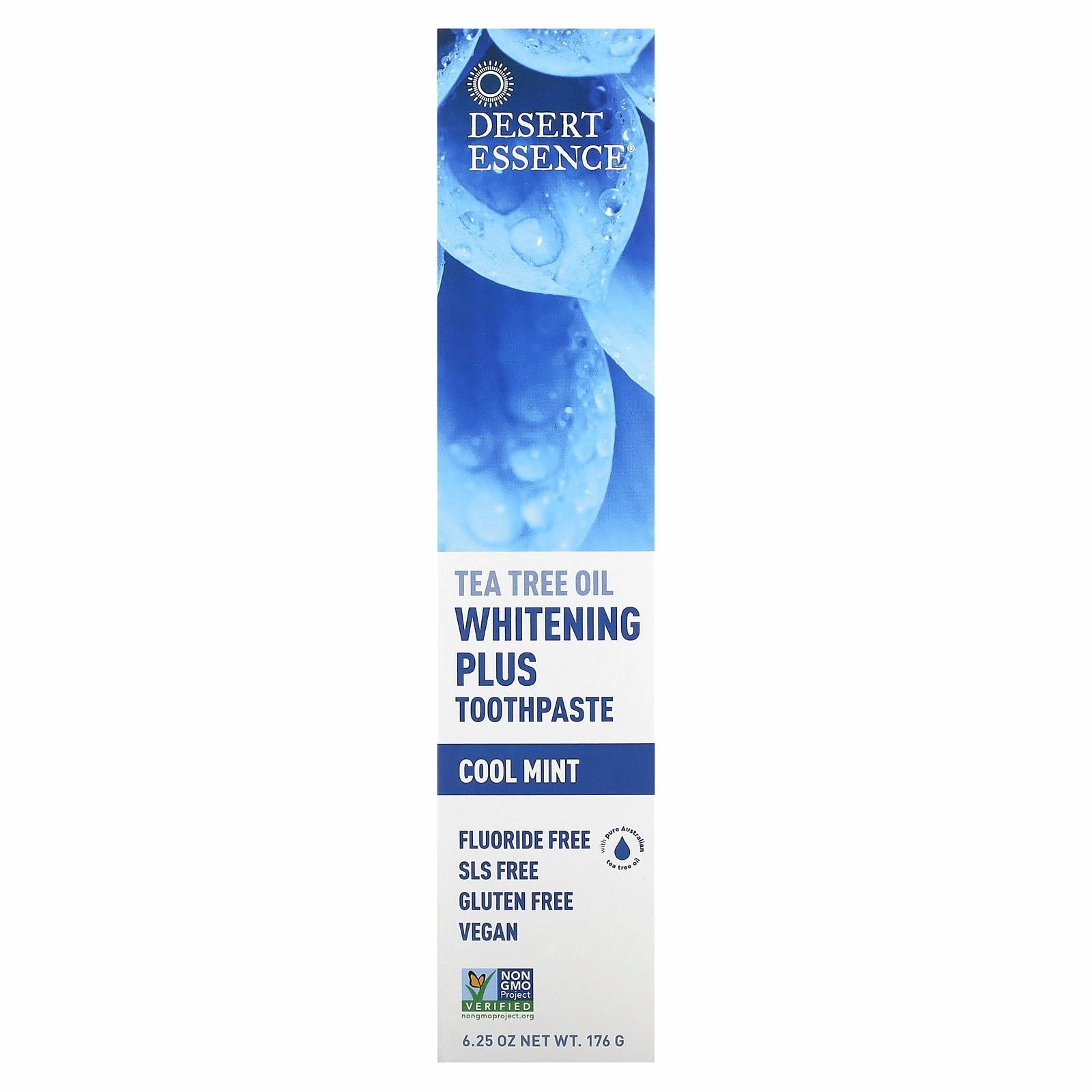 Desert Essence Natural Tea Tree Oil Whitening Plus Toothpaste - Cool Mint - 6.25 Oz - Antiseptic Tea Tree Oil - Zinc Citrate - Baking Soda - Freshens Breath - Reduced Plaque - Fluoride & Gluten Free