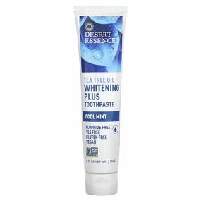 Desert Essence Natural Tea Tree Oil Whitening Plus Toothpaste - Cool Mint - 6.25 Oz - Antiseptic Tea Tree Oil - Zinc Citrate - Baking Soda - Freshens Breath - Reduced Plaque - Fluoride & Gluten Free