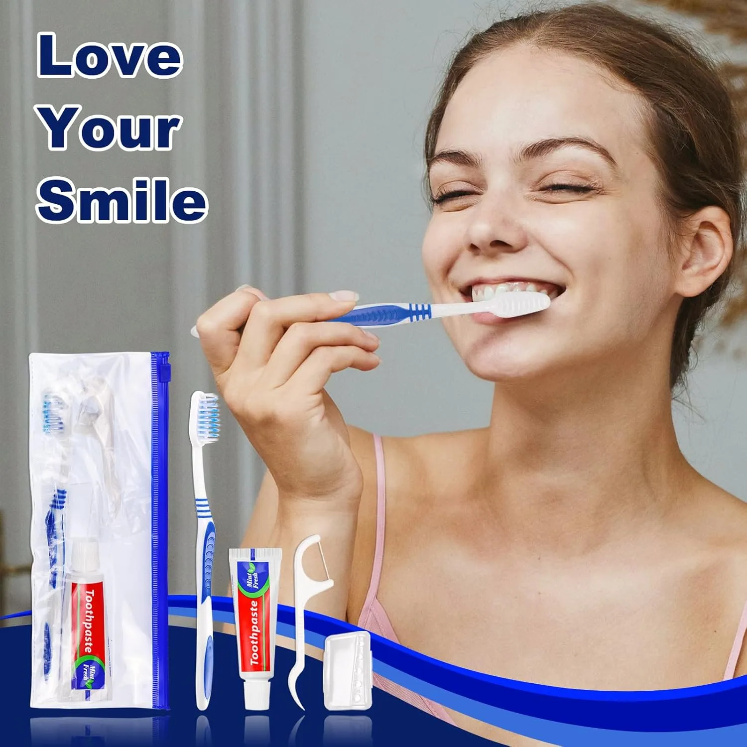 Disposable Travel Toothbrush and Toothpaste Set,Travel Kit with Plastic Zip Bag,Toothbrush Head Cover, Floss Pick,25gram Toothpaste,Bulk Toothbrush for Homeless,Travel,Hotel(15)