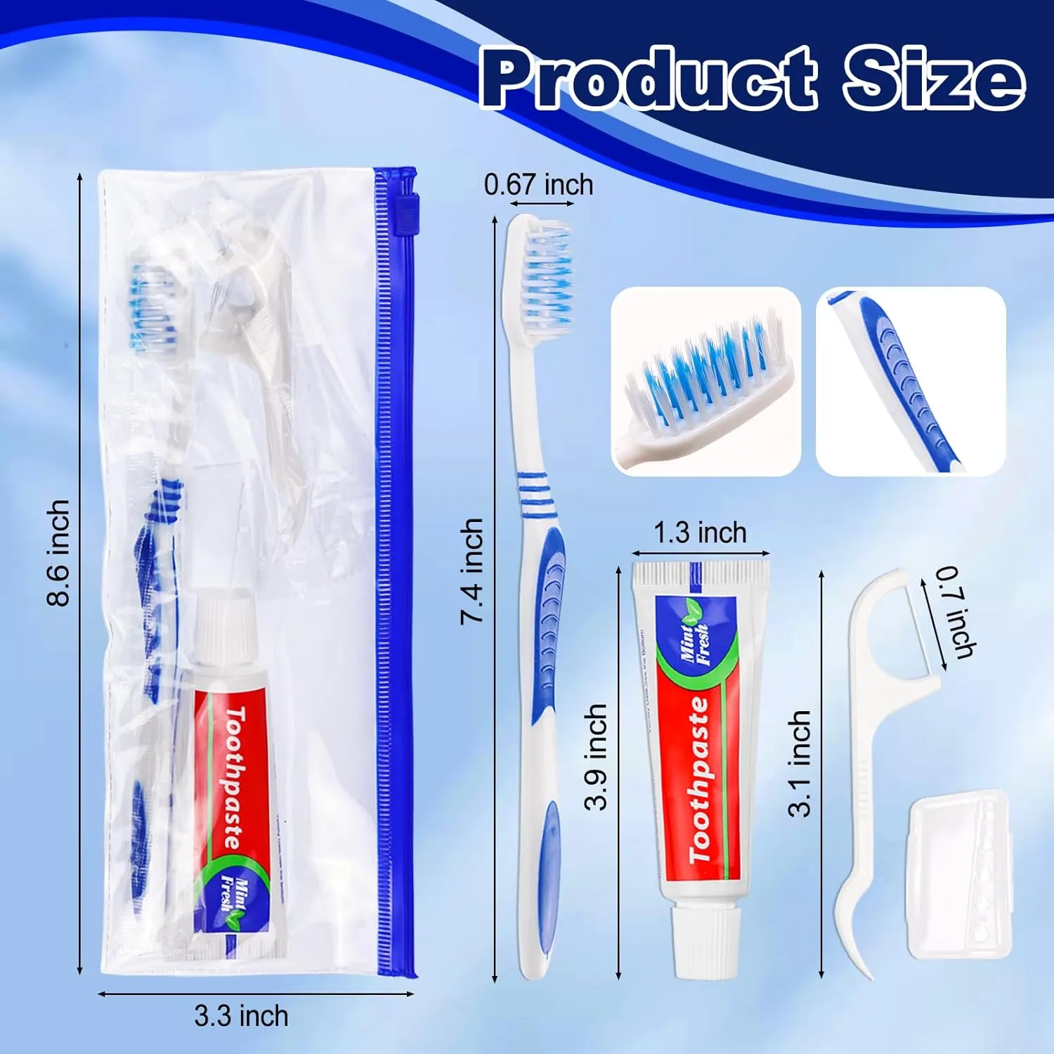 Disposable Travel Toothbrush and Toothpaste Set,Travel Kit with Plastic Zip Bag,Toothbrush Head Cover, Floss Pick,25gram Toothpaste,Bulk Toothbrush for Homeless,Travel,Hotel(15)