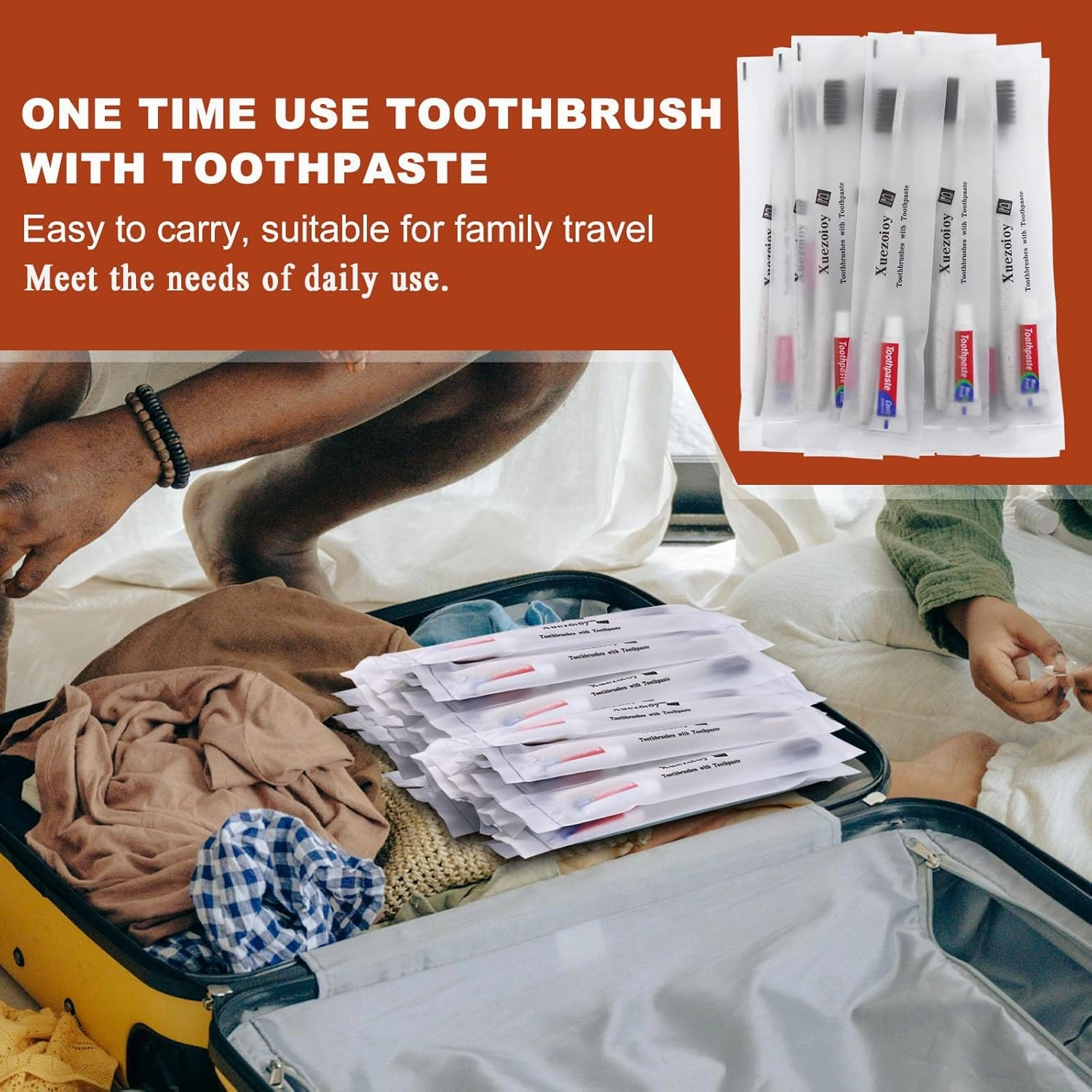 Disposable Toothbrushes with Toothpaste,60Pack Apricot Individually Wrapped Disposable Travel Toothbrushes Kit in Bulk for Homeless,Nursing Home,Hotel,Charity