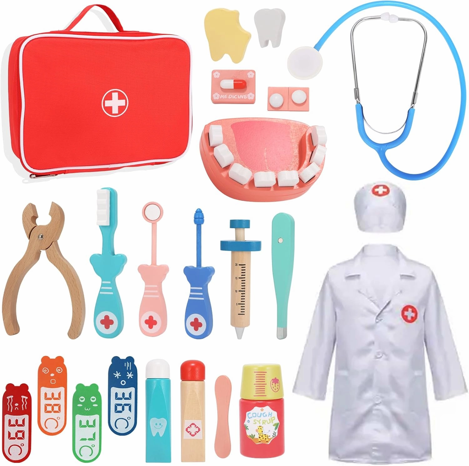 Doctor Kit for Kids, Dentist Kit for Toddlers 3-5 with Medical Bag, Stethoscope, Toys for 3 4  Year Old Girls, Pretend Play Set for Toddlers 2-4, Kids Doctor Kit for Boys and Girls