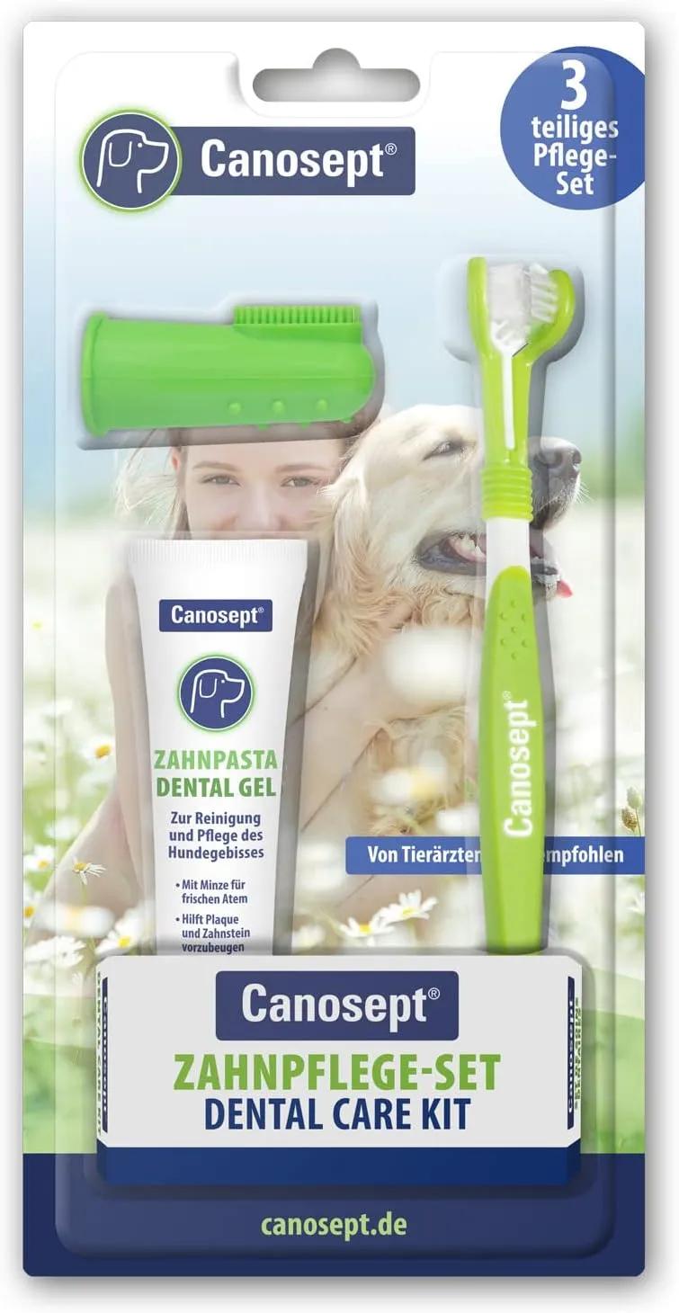 Dog Dental Care Kit (3 Pieces) - Dog Toothbrush and Toothpaste - Dog Toothbrush Finger - Dog Teeth Cleaning Products - Plaque Remover for Dogs Teeth - Dog Breath freshener