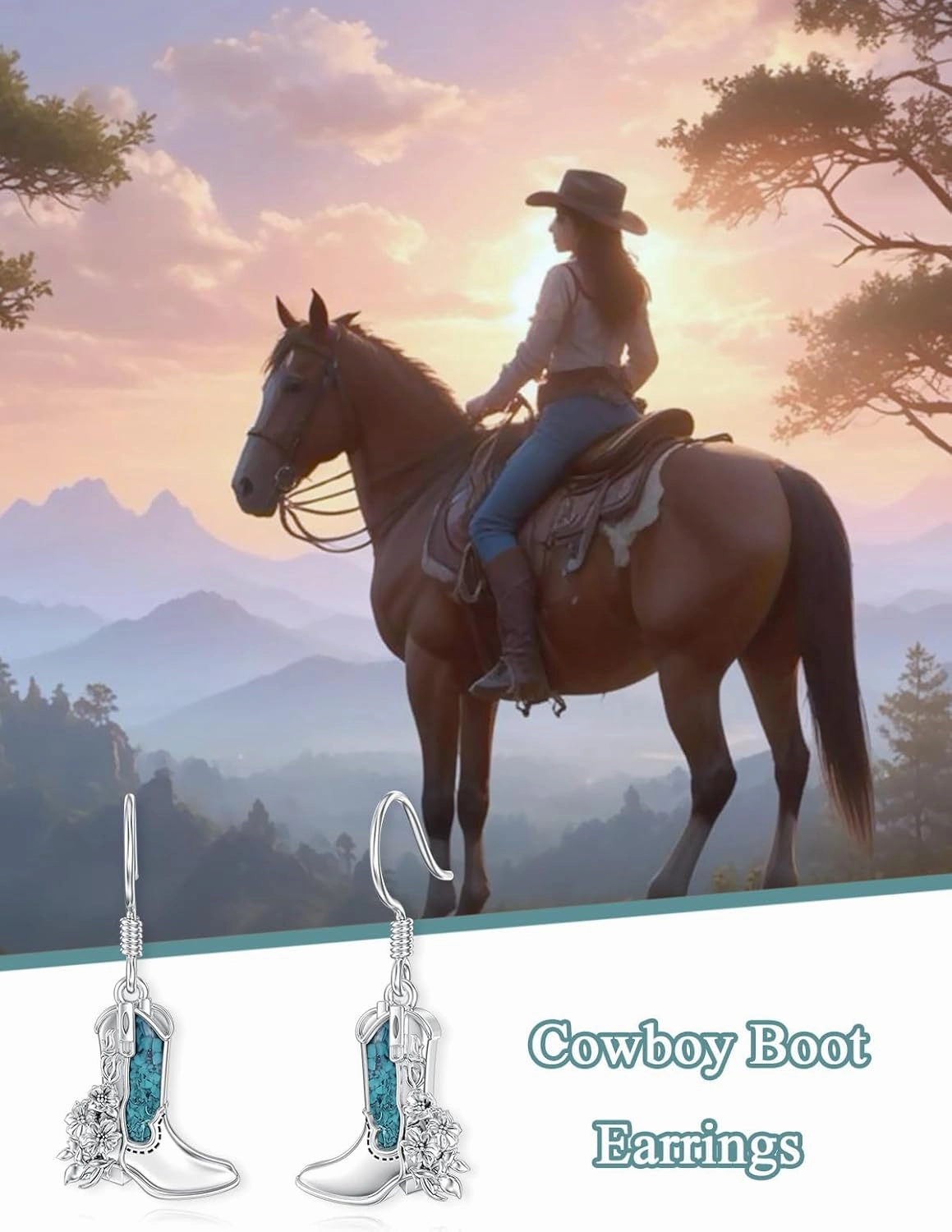 Dorunmo Cowgirl Boot/Wolf/Claddagh/Sunflower Earrings 925 Sterling Silver Cowgirl Boot Dangle Drop Earrings Sunflower Jewelry Gifts for Women