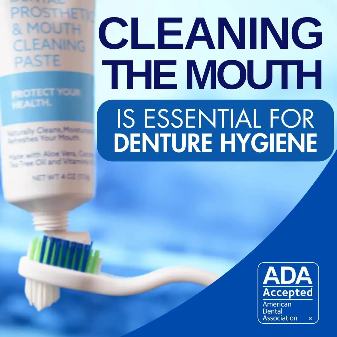 Dr. B Dental Solutions Cleanadent Denture and Gum Toothpaste, ADA Accepted All-Natural Denture Toothpaste for Adults - Removes Odors, Stains and Adhesives - 4 oz (2 Pack)