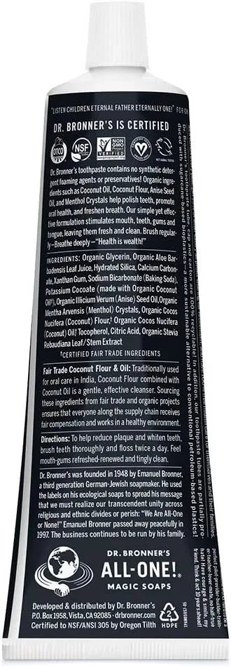 Dr. Bronner’s - All-One Toothpaste (Anise, 5 Ounce, 3-Pack) - 70% Organic Ingredients, Natural and Effective, Fluoride-Free, SLS-Free, Helps Freshen Breath, Reduce Plaque, Whiten Teeth, Vegan