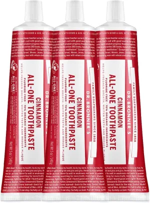 Dr. Bronner’s All-One Toothpaste– Anise, 5 oz, 3-Pack– Fluoride-Free Toothpaste for Adults, SLS-Free, 70% Organic & Natural Ingredients, Vegan, Helps Freshen Breath, Reduce Plaque, Whiten Teeth