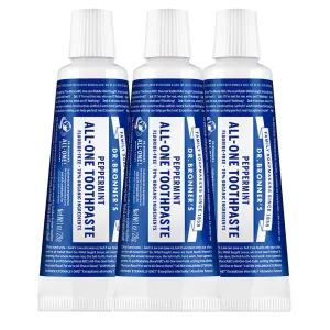 Dr. Bronner’s - All-One Toothpaste (Peppermint, 1 Ounce, 3-Pack) - 70% Organic Ingredients, Natural and Effective, Fluoride-Free, SLS-Free, Helps Freshen Breath, Reduce Plaque, Whiten Teeth, Vegan