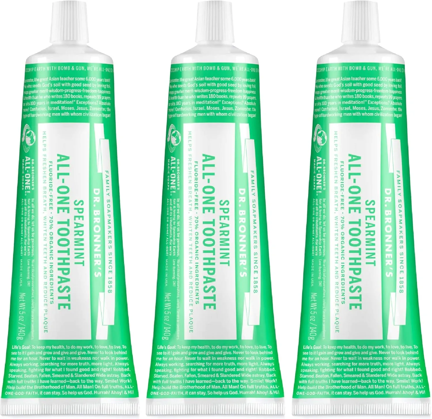 Dr. Bronner’s - All-One Toothpaste (Spearmint, 5 Ounce, 3-Pack)
