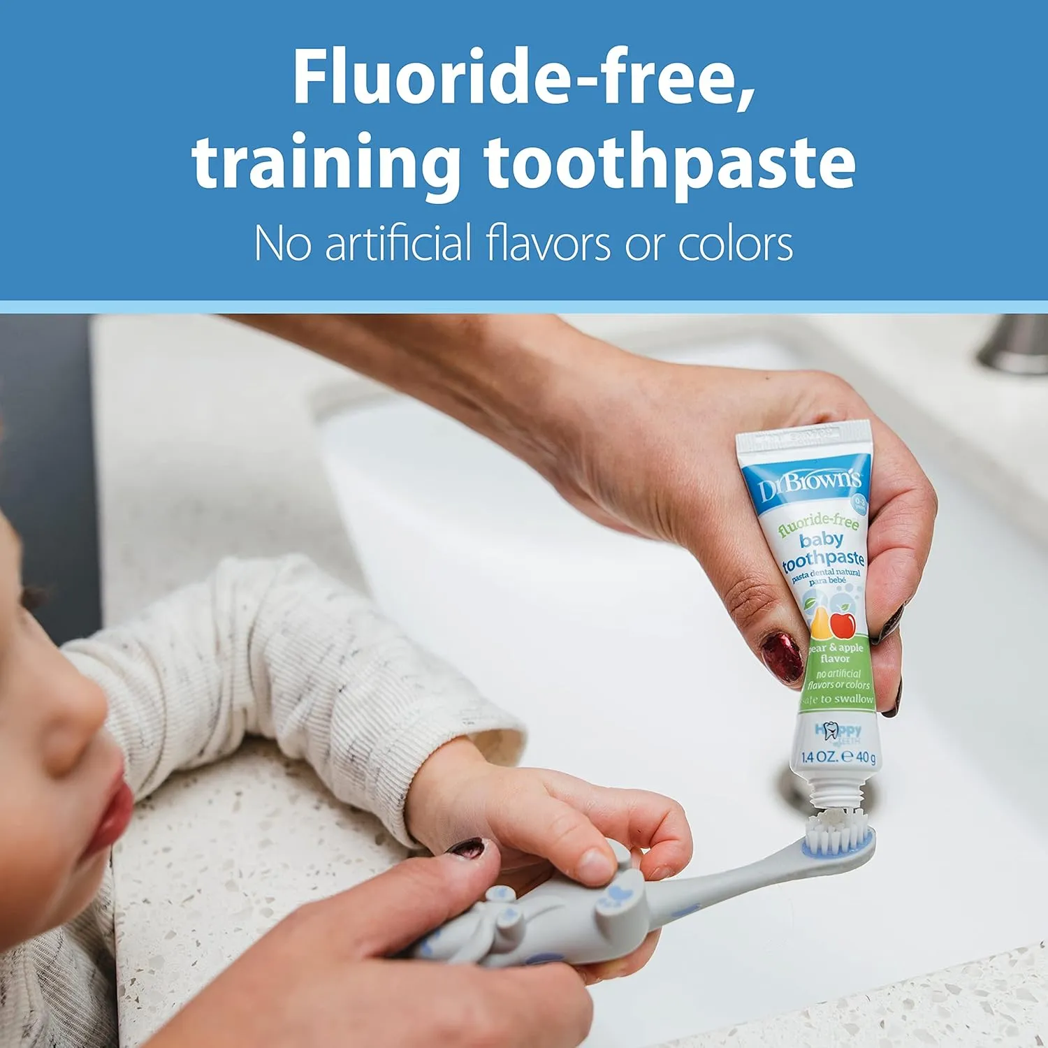 Dr. Brown's Fluoride-Free Baby Toothpaste, Infant & Toddler Oral Care, Apple Pear, 3-Pack, 1.4oz/40g, 0-3 years