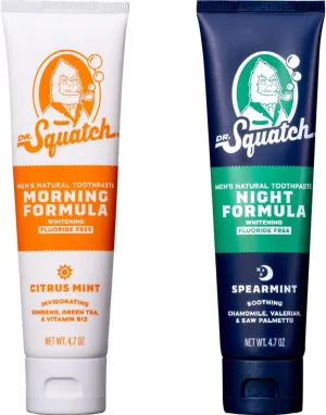 Dr. Squatch Natural Teeth Whitening Toothpaste Kit - Day and Night Flouride Free Natural Toothpaste - Citrus Mint, Spearmint (4.7 oz, 2-Pack)