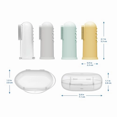 Dr. Brown's 100% Silicone Baby Finger Toothbrush and Toothpaste Set, 2-Pack Toothbrush with Storage Case, Fluoride-Free Apple Pear Toddler Toothpaste
