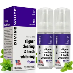 Dual-Action Stain Removal Aligner/Retainer Cleaner and Teeth Whitening Foam- Hydrogen Peroxide-Good for Invisalign, ClearCorrect, SmileDirectClub, Byte -Oral Care-Foam Toothpaste, 2-Pack