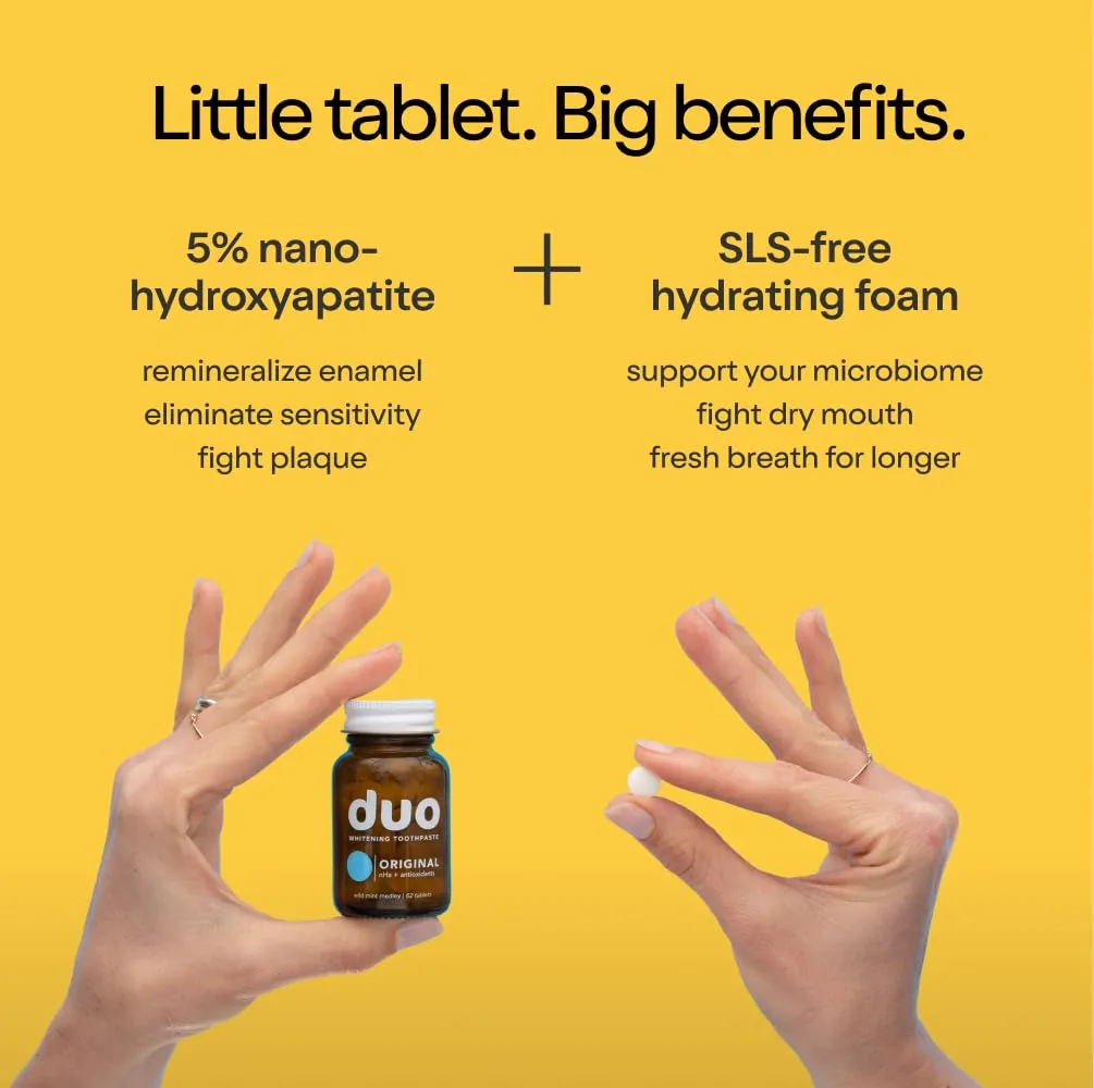 Duo Energy Toothpaste Tablets | Caffeine   B12 w/Nano-Hydroxyapatite (nHa) - Whitening, Remineralize & Reduce Sensitivity | Sustainable & Plastic Free | Cinnamon Mint Chai, 1 BTL/62 Tablet