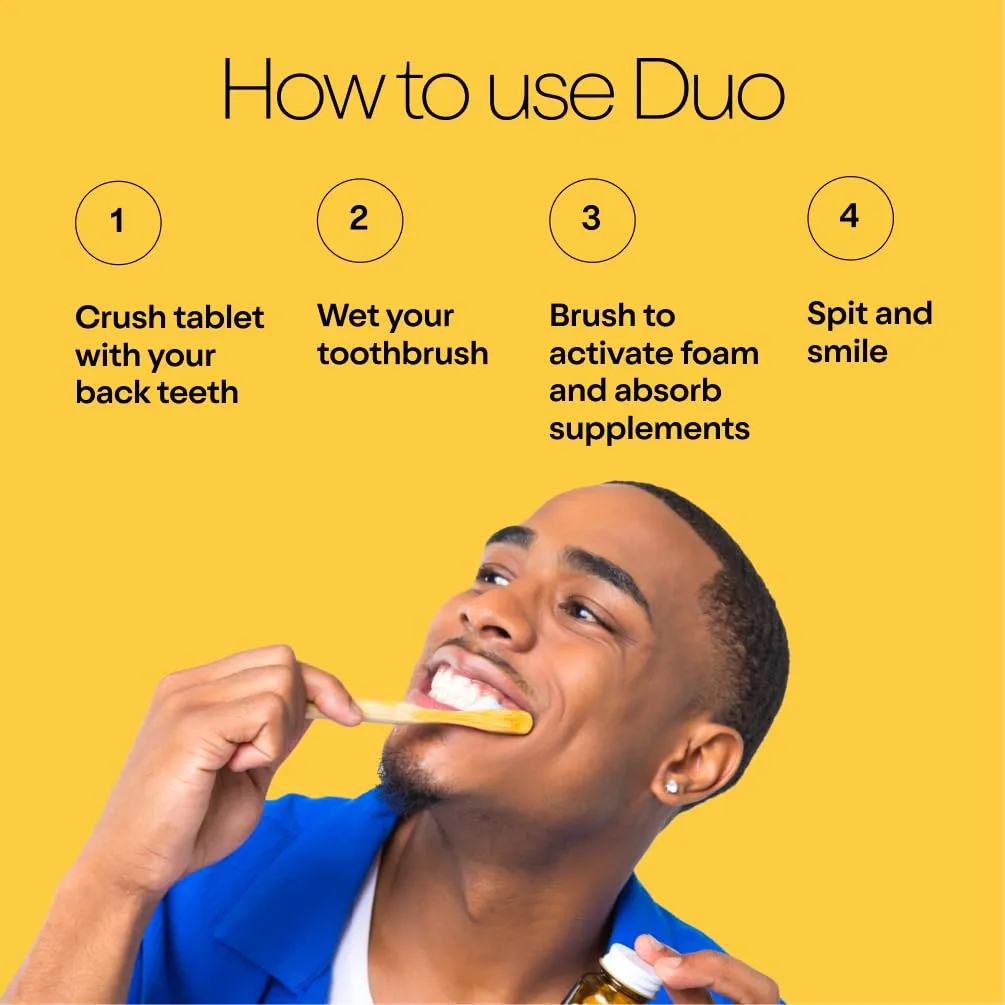Duo Energy Toothpaste Tablets | Caffeine   B12 w/Nano-Hydroxyapatite (nHa) - Whitening, Remineralize & Reduce Sensitivity | Sustainable & Plastic Free | Cinnamon Mint Chai, 1 BTL/62 Tablet