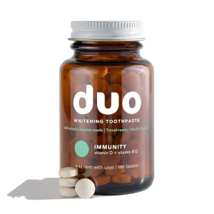 Duo Immunity Toothpaste Tablets | Vitamin D3   B12 w/Nano-Hydroxyapatite (nHa) - Whitening, Remineralize & Reduce Sensitivity | Sustainable & Plastic Free | Wild Mint w/Sage, 1 Bottle/ 186 Tablets