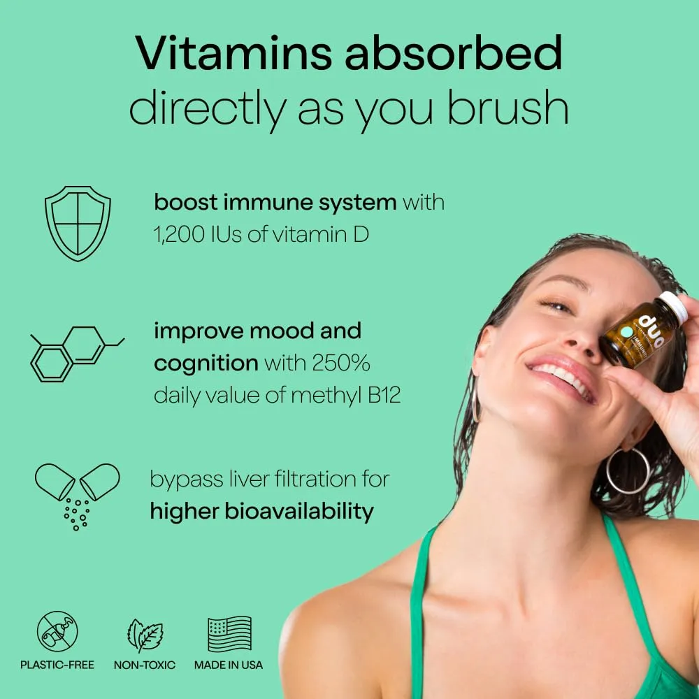 Duo Immunity Toothpaste Tablets | Vitamin D3   B12 w/Nano-Hydroxyapatite (nHa) - Whitening, Remineralize & Reduce Sensitivity | Sustainable & Plastic Free | Wild Mint w/Sage, 1 Bottle/ 62 Tablets