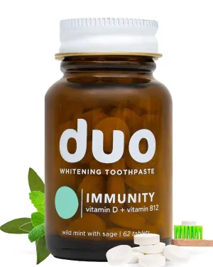Duo Immunity Toothpaste Tablets | Vitamin D3   B12 w/Nano-Hydroxyapatite (nHa) - Whitening, Remineralize & Reduce Sensitivity | Sustainable & Plastic Free | Wild Mint w/Sage, 1 Bottle/ 62 Tablets