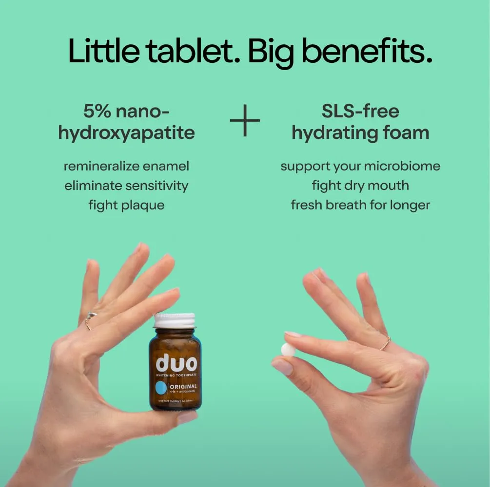 Duo Immunity Toothpaste Tablets | Vitamin D3   B12 w/Nano-Hydroxyapatite (nHa) - Whitening, Remineralize & Reduce Sensitivity | Sustainable & Plastic Free | Wild Mint w/Sage, 1 Bottle/ 62 Tablets