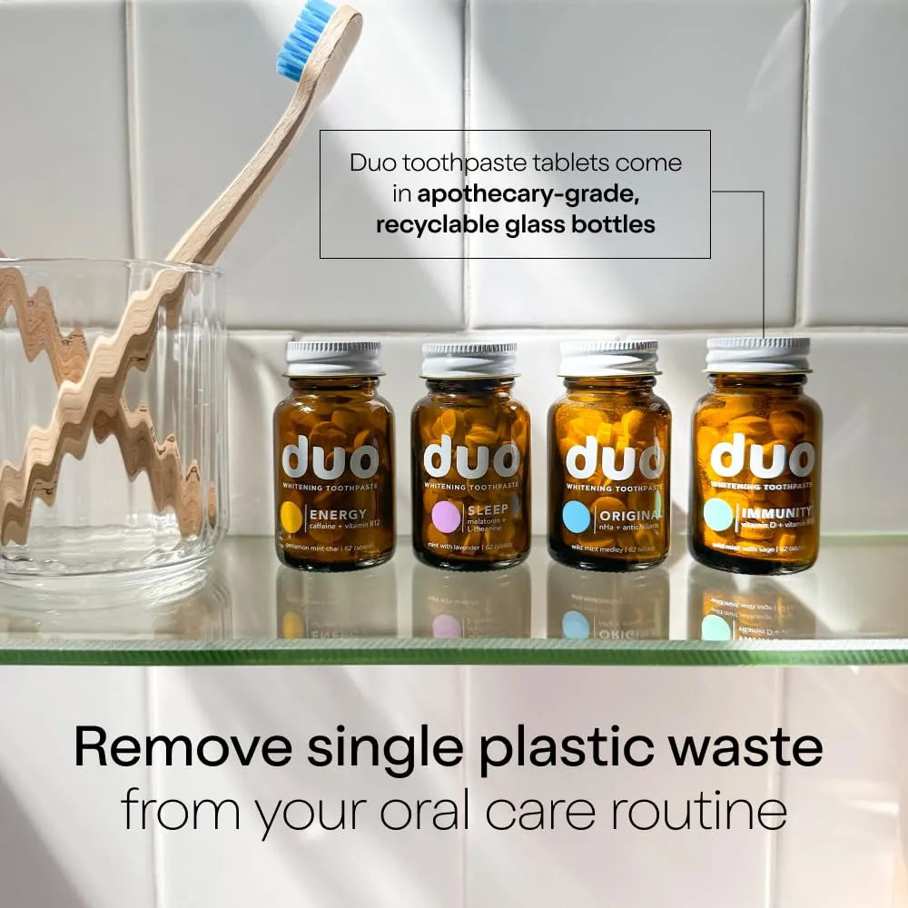 Duo Immunity Toothpaste Tablets | Vitamin D3   B12 w/Nano-Hydroxyapatite (nHa) - Whitening, Remineralize & Reduce Sensitivity | Sustainable & Plastic Free | Wild Mint w/Sage, 1 Bottle/ 62 Tablets