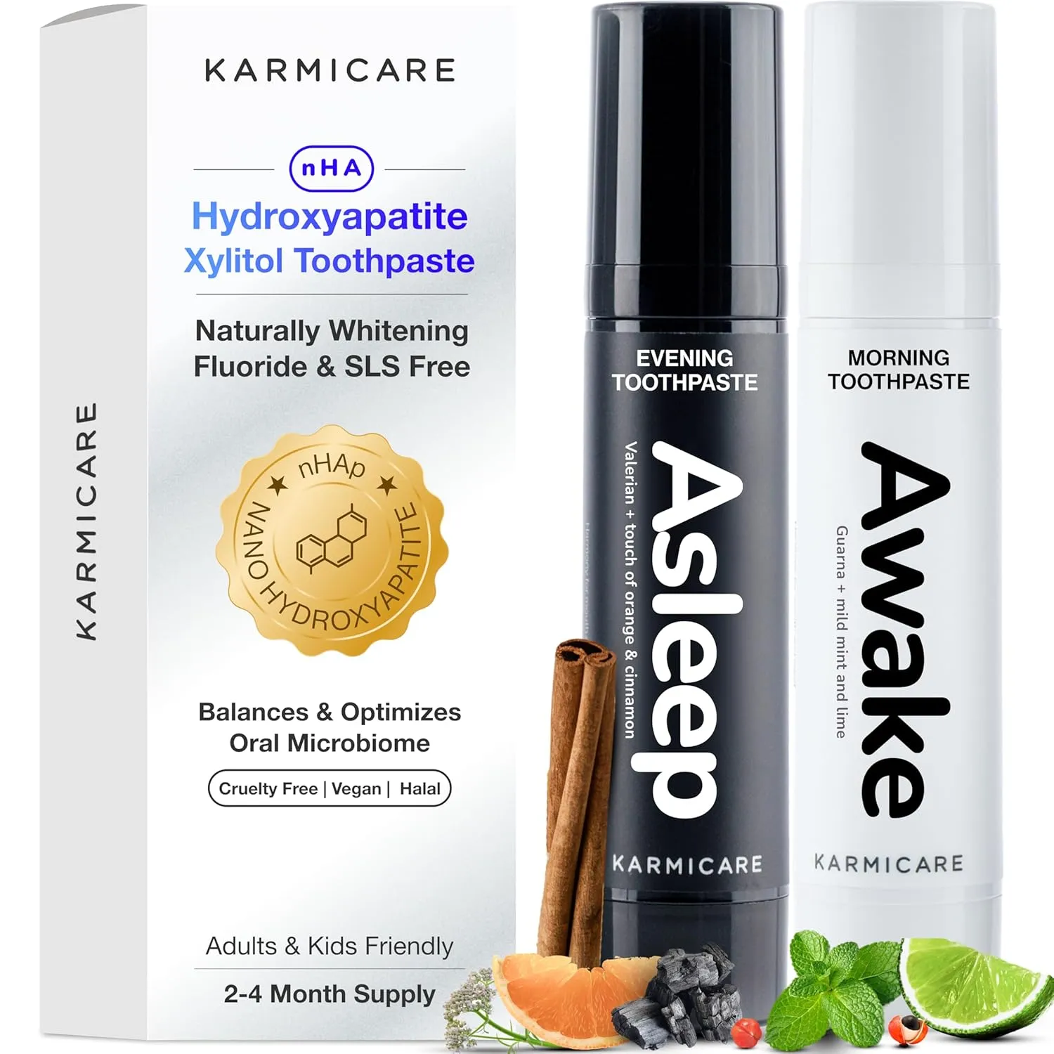 Duo Nano Hydroxyapatite Toothpaste with Xylitol – Fluoride-Free with Zero Sensitivity | Whitening and Remineralizing Toothpaste with Hydroxyapatite, Day and Night Oral Care, 32 ml (2 Pack)