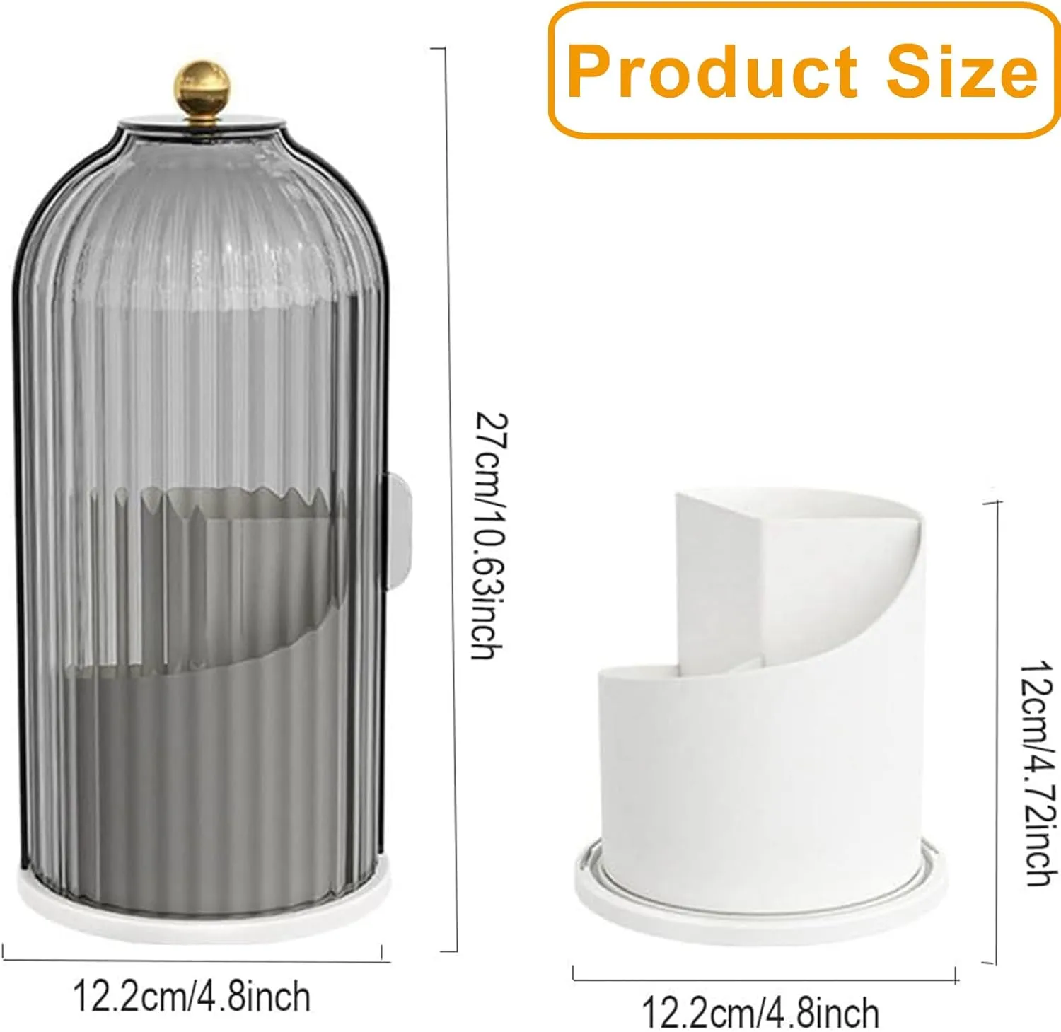 Dustproof Make Up Brush Holder with Lid,360 Rotate Spinning Closed Toothbrush Holder Organizer for Vanity Bathroom Countertop (Transparent Cream Black)