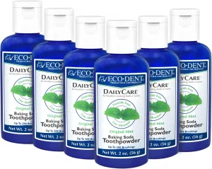 Eco-Dent DailyCare Baking Soda Toothpowder, Mint - Fluoride-Free Toothpaste Powder, SLS-Free Tooth Powder with Baking Soda, Minerals, and Essential Oils, Toothpaste Alternative, 2 Oz Ea (Pack of 6)