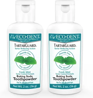 Eco-Dent TartarGuard Baking Soda Toothpowder - Enzyme Cleaning Action for Tartar Control, SLS-Free, Fluoride-Free Toothpaste Alternative, Fresh Mint Tooth Powder, 2 Oz (Pack of 2)