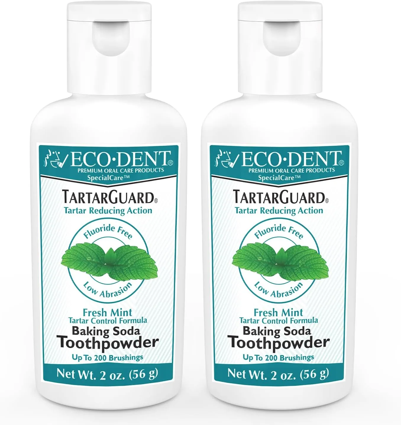 Eco-Dent TartarGuard Baking Soda Toothpowder - Enzyme Cleaning Action for Tartar Control, SLS-Free, Fluoride-Free Toothpaste Alternative, Fresh Mint Tooth Powder, 2 Oz (Pack of 2)