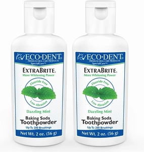 Eco-Dent ExtraBrite Baking Soda Toothpowder, Mint - Fluoride-Free Toothpaste Powder, SLS-Free Tooth Powder with Oxidizing Calcium Peroxide, Whitening Toothpaste Alternative, 2 Oz Ea (Pack of 2)