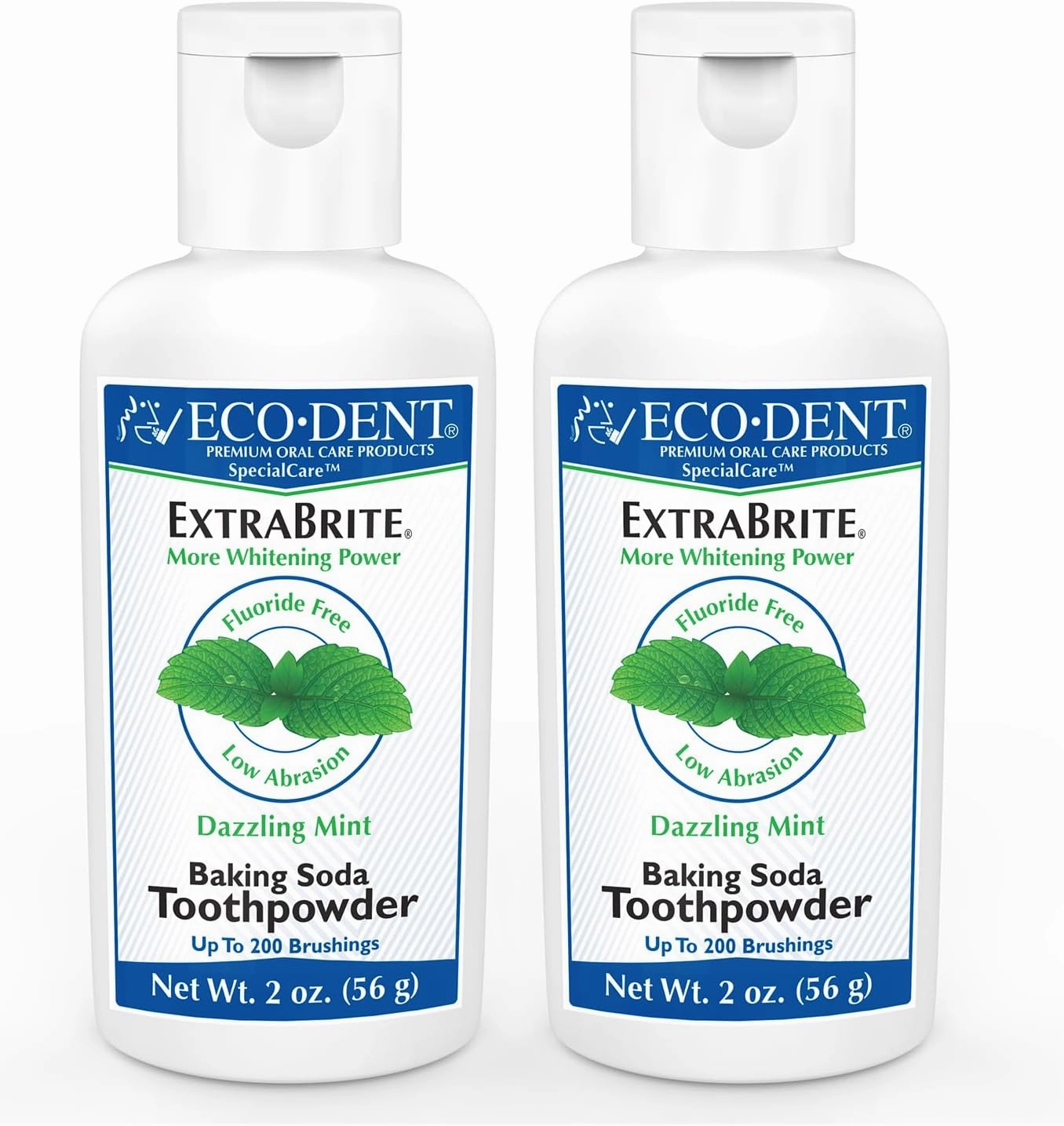 Eco-Dent ExtraBrite Baking Soda Toothpowder, Mint - Fluoride-Free Toothpaste Powder, SLS-Free Tooth Powder with Oxidizing Calcium Peroxide, Whitening Toothpaste Alternative, 2 Oz Ea (Pack of 2)
