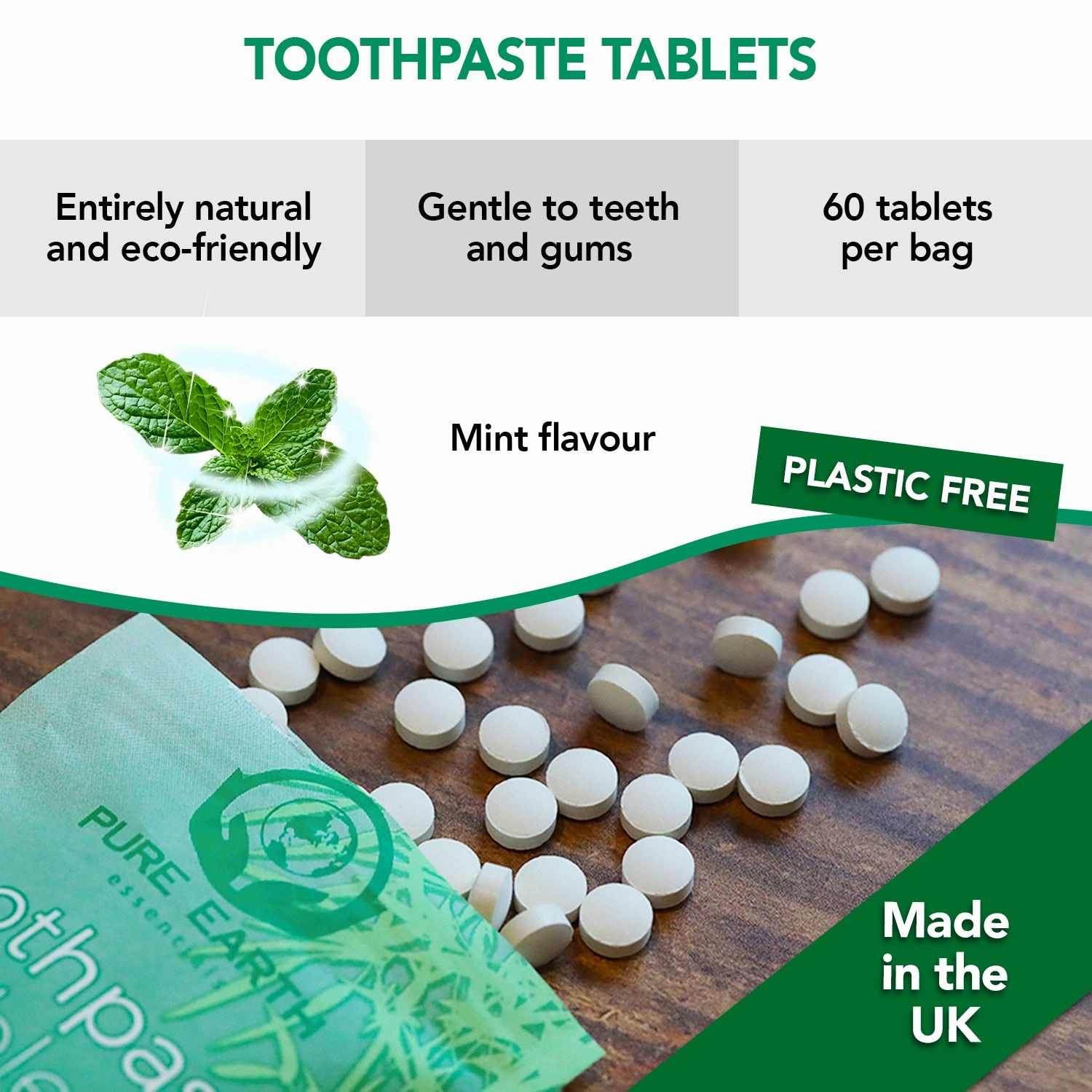 Eco friendly mint flavoured toothpaste tablets - 60 per pack- Starts at £3.84 per item