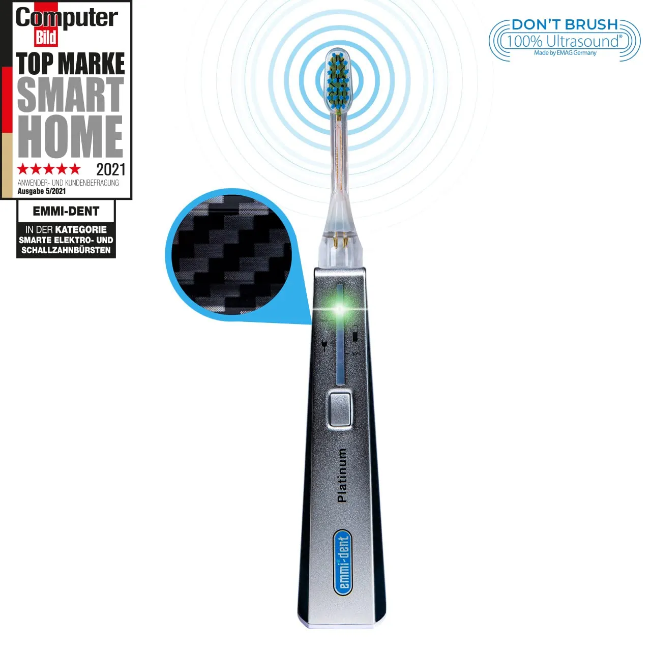 Electric Toothbrush Set - Carbon. 100% Ultrasound Technology removes Harmful Plaque Without Abrasive Brushing. Ideal for Sensitive Teeth & Gums. with Nano-Bubble Toothpaste. Rechargeable.