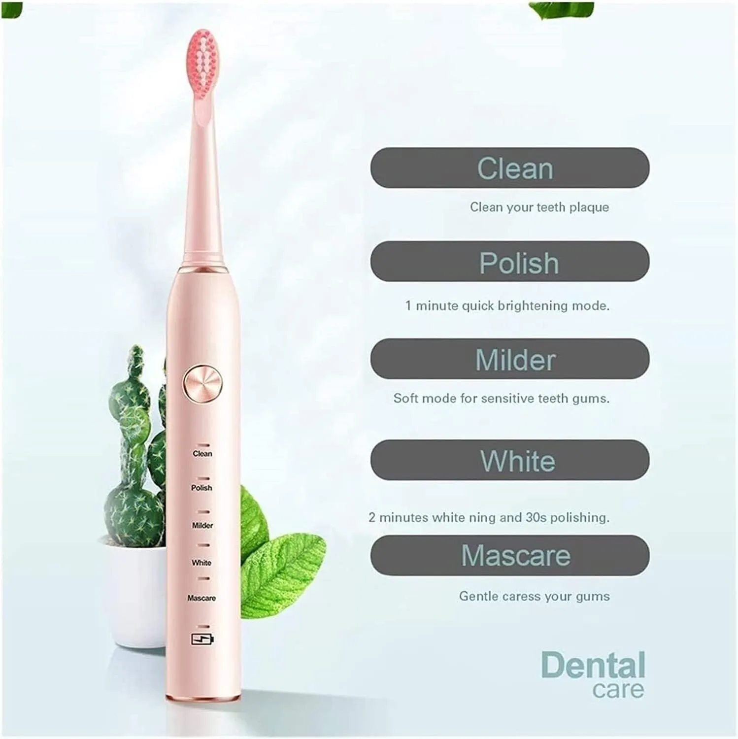 Electric Toothbrush， Ultra Whitening Toothbrush, 4 Brush Heads - Ultra Sonic Motor Toothbrus,5 Brushing Modes (Color : Green) (Color : Green)