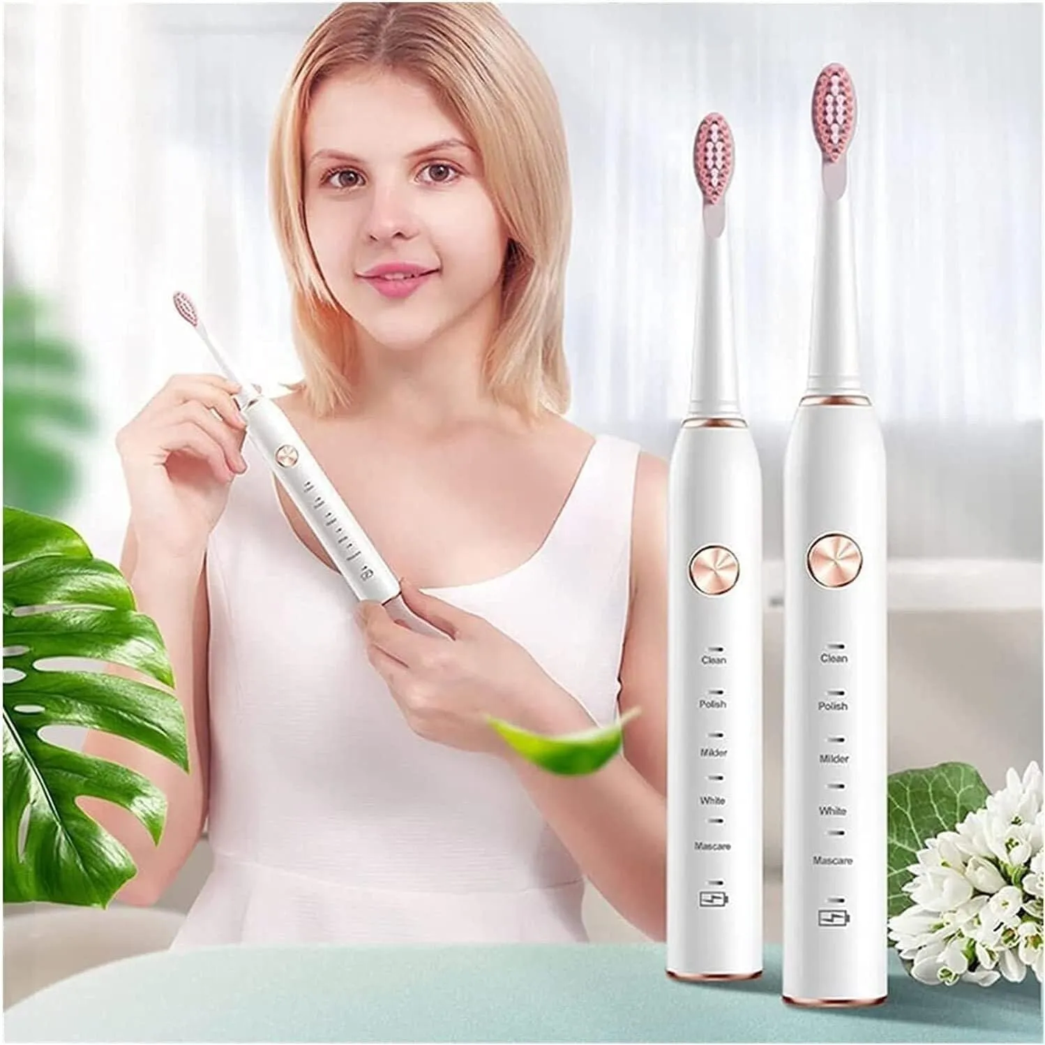 Electric Toothbrush， Ultra Whitening Toothbrush, 4 Brush Heads - Ultra Sonic Motor Toothbrus,5 Brushing Modes (Color : Green) (Color : Green)