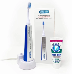 Electric Ultrasonic Toothbrush Set with Gentle 100% Ultrasound Cleaning Technology. Ideal for Sensitive Teeth & Gums, Plaque Removal and More! Includes Nano-Bubble Toothpaste. Rechargeable.