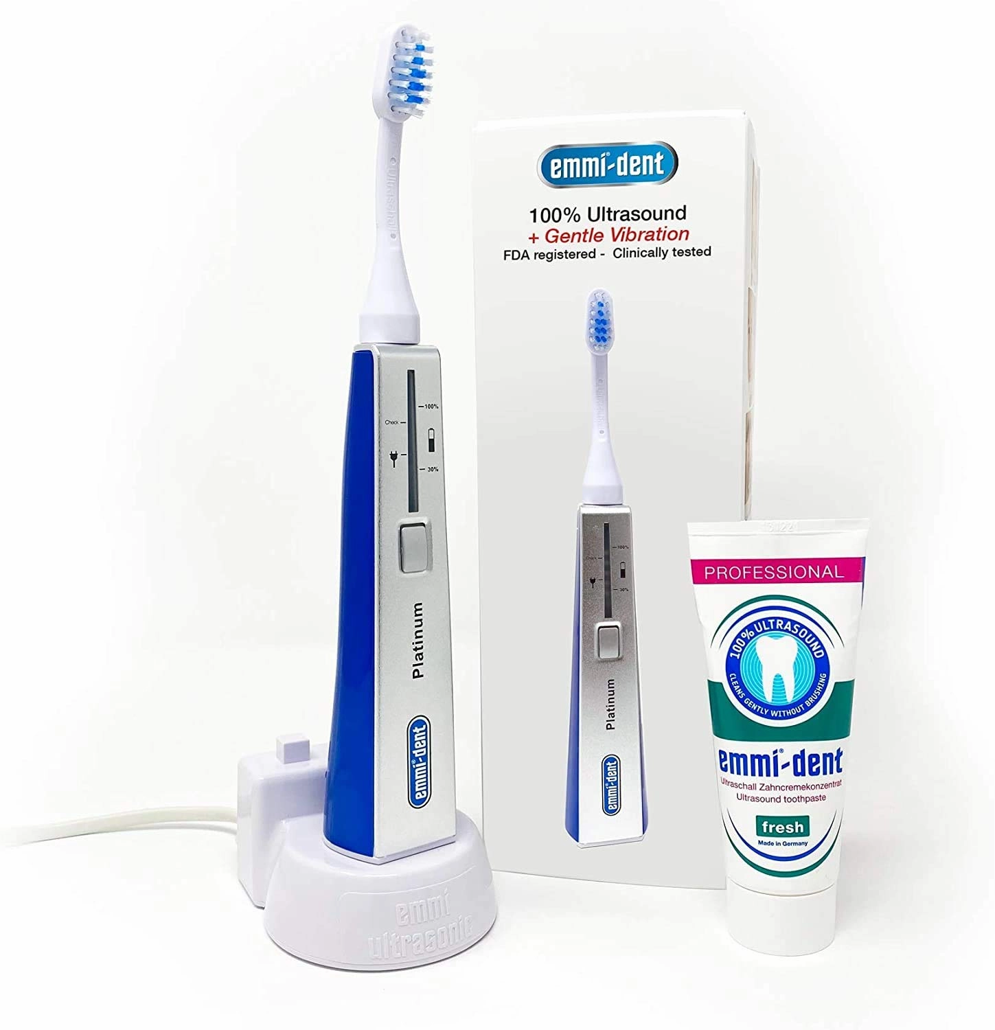 Electric Ultrasonic Toothbrush Set with Gentle 100% Ultrasound Cleaning Technology. Ideal for Sensitive Teeth & Gums, Plaque Removal and More! Includes Nano-Bubble Toothpaste. Rechargeable.