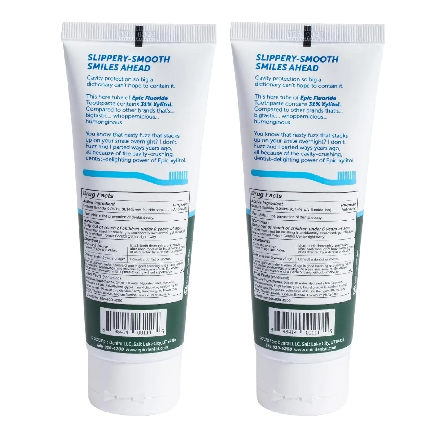 Epic Fluoride & Xylitol Toothpaste for Adults - 31% Xylitol for Clean Teeth - SLS Free Toothpaste with Fluoride for Oral Care - Spearmint Flavored, 4.9oz Tube (Pack of 2)