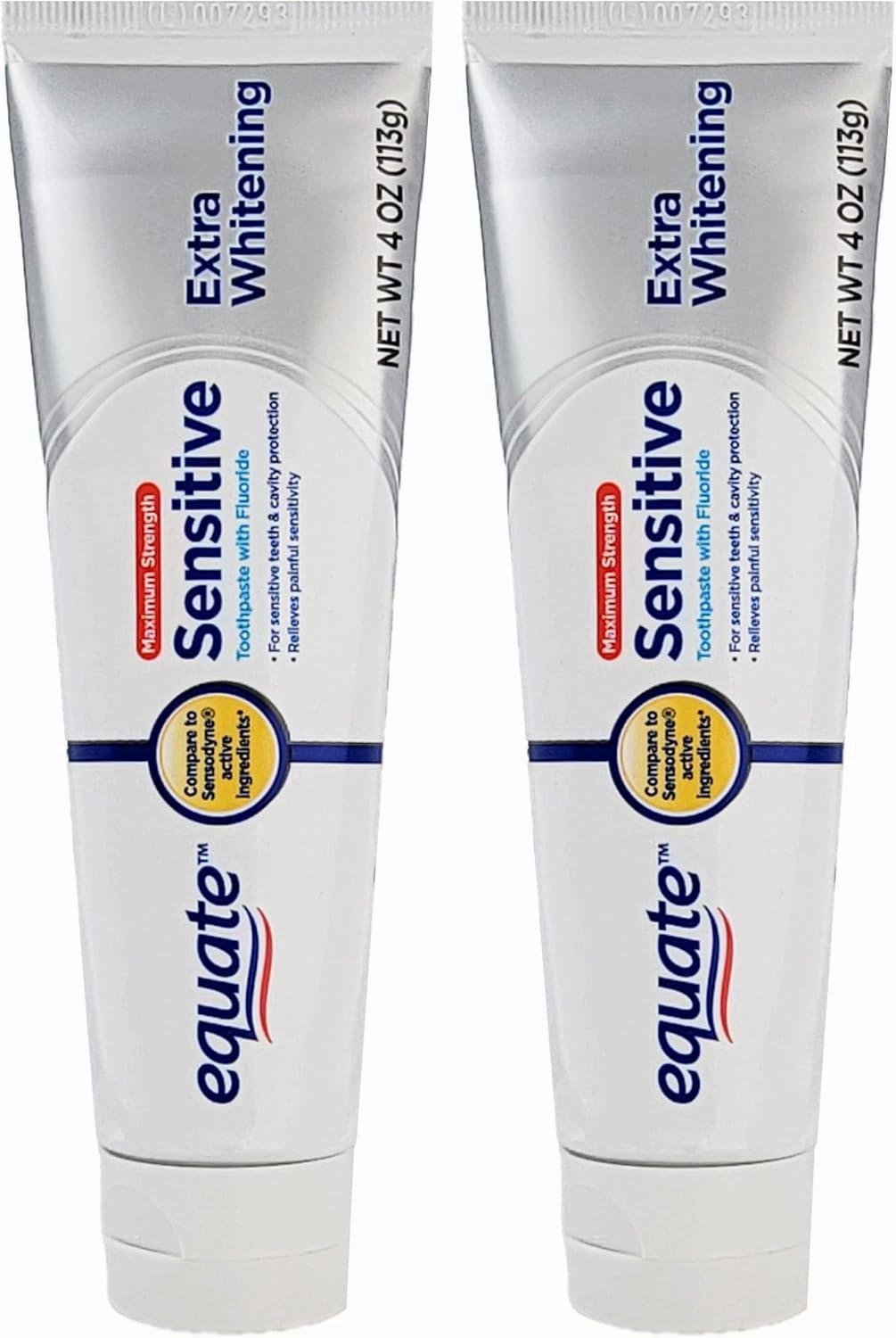 Equate Twinpack of Sensitive Toothpaste with Fluoride and Extra Teeth Whitening 4 OZ (113g) Includes 2 Tubes