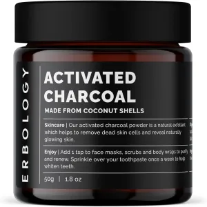 Erbology Activated Charcoal Powder 1.8 oz - Teeth Whitening - Add to Face Masks, Toothpaste and Body Wraps for Natural Exfoliation - Natural Digestive Aid - Vegan - Recyclable Glass Jar