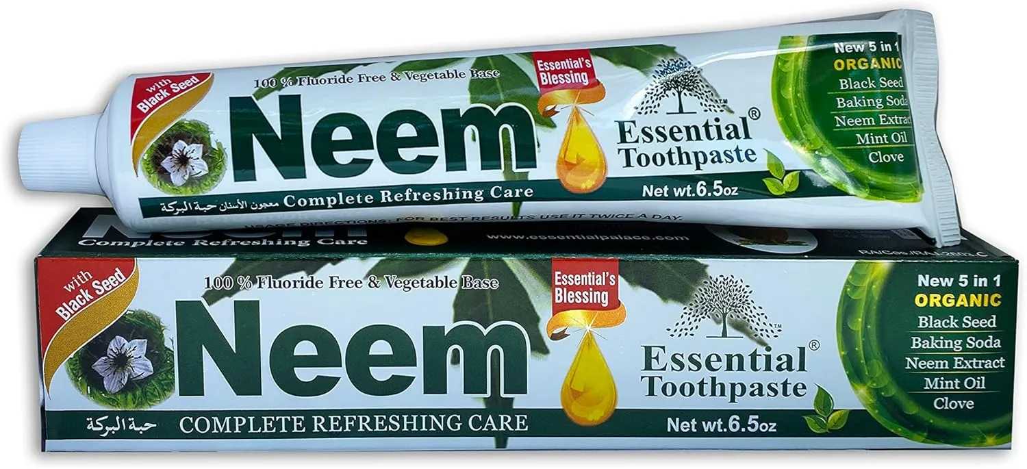 Essential Palace Neem 5 in 1 Fluoride Free Essential Toothpaste [Pack of 6 - White - 6.5 oz.]
