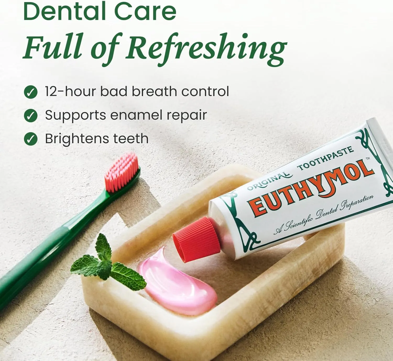 EUTHYMOL Original Toothpaste (3.7fl oz*5, Pack of 5) - Fluoride-Free Toothpaste for Sensitive Teeth & Gum. Bad Breath, Cavity Prevention, 12-Hour Long Lasting Freshness with Wintergreen