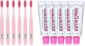 EUTHYMOL Whitening Toothpaste Pack of 5 and Whitening Toothbrush(Pink) Pack of 6 Stain Removal in 2 Weeks, Long-Lasting Freshness for Sensitive Gum & Teeth.Premium Soft Dual-Tension Bristles.