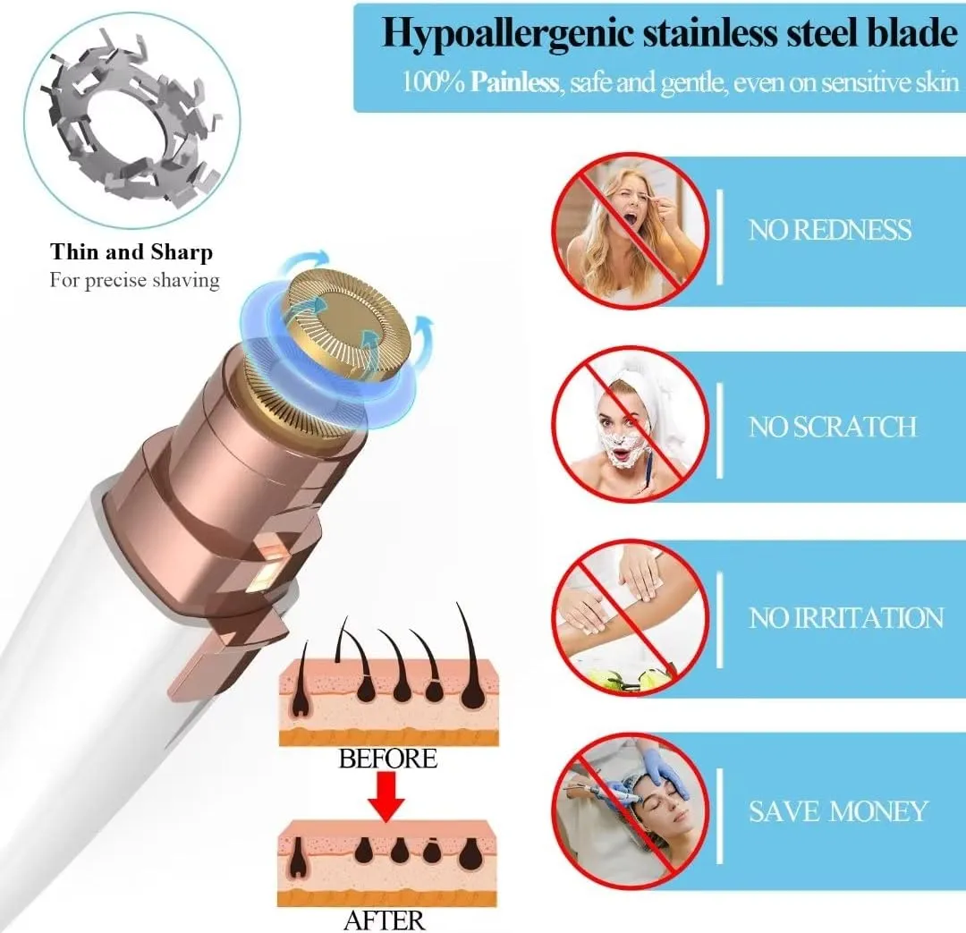 Eyebrow Razor,Facial Hair Removal for Women, (USB Rechargeable), 2 in 1 Eyebrow Trimmer and 100% Painless Hair Remover with Light for Nose, Lips, Face, Body