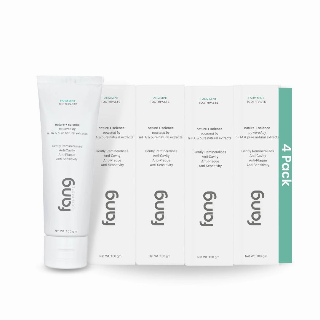 Fang Natural Nano Hydroxyapatite (N-Ha) Farm Mint Toothpaste (4 X 100 gm) | Teeth Whitening Oral Care | Fresh & Tooth Protection for Adults | Vegan, Fluoride Free & Non Toxic