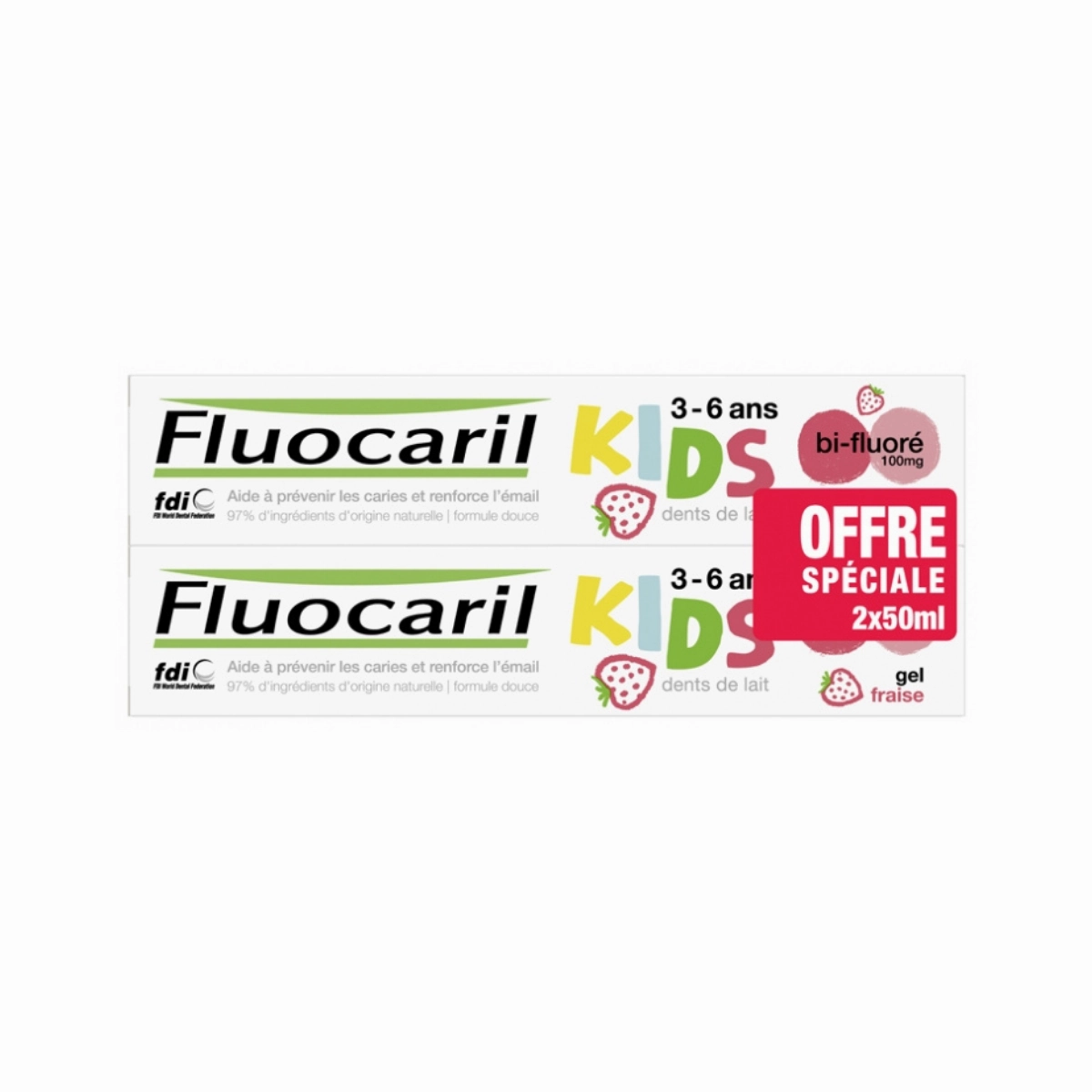 Fluocaril - Kids Bi-Fluorinated Strawberry Toothpaste 3-6 Years Old 2x50ml